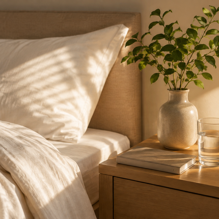 Pureva Magnesium Triple Complex forms for better sleep: a calm, restful bedroom at night.