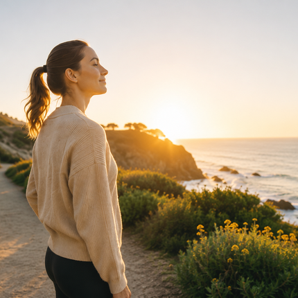 Pureva Vitamin D3 + K2 for calcium metabolism: a warm sunset symbolizing natural vitamin D.