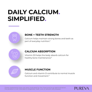 Daily Calcium Simplified: bone/teeth strength, calcium absorption, muscle function benefits
