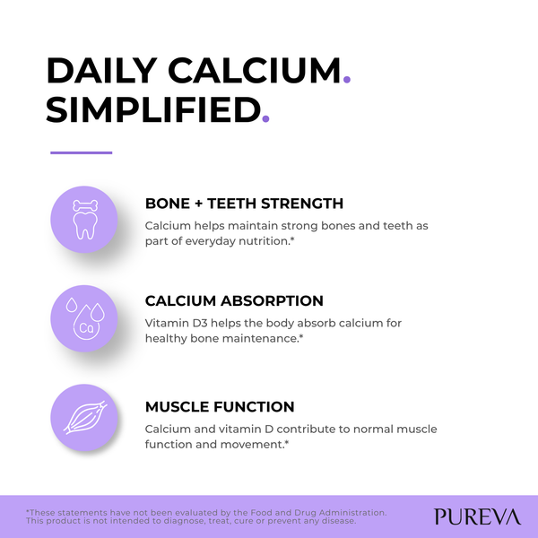 Daily Calcium Simplified: bone/teeth strength, calcium absorption, muscle function benefits