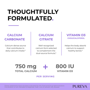 Thoughtfully formulated: dual-source calcium carbonate+citrate, D3 cholecalciferol, 750mg+800IU