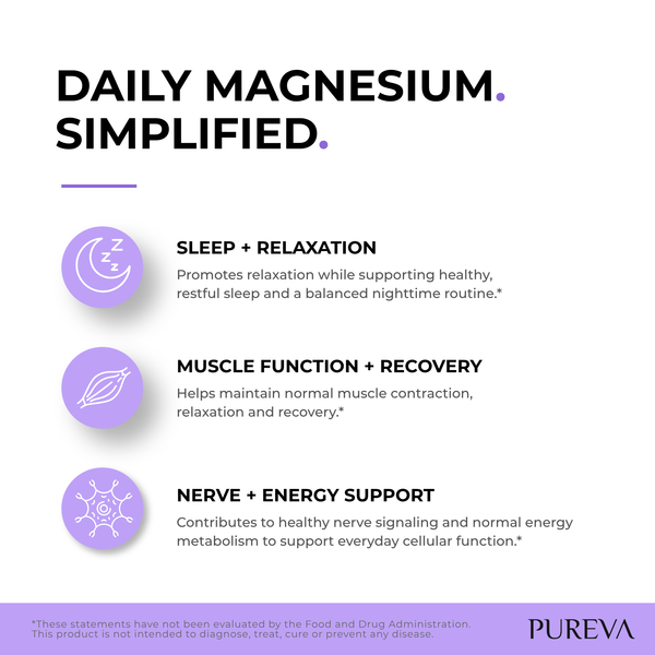 Daily Magnesium Simplified: sleep and relaxation support, muscle function recovery, nerve and energy metabolism benefits