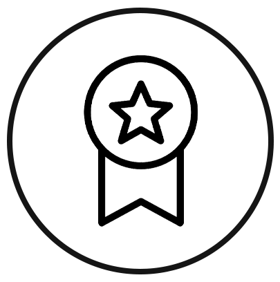 Line art icon of a star in a circular badge on a white background