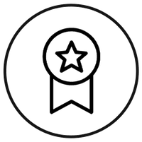 Line art icon of a star in a circular badge on a white background